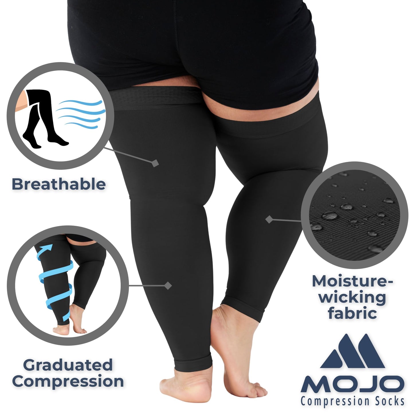 Mojo Compression Socks – Unisex Thigh High Footless Medical Compression Stockings – 20-30mmHg Opaque – A609