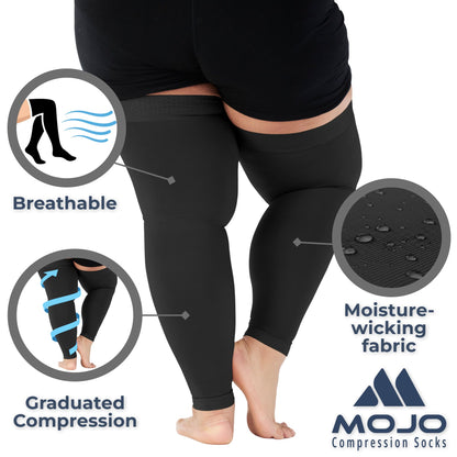 Mojo Compression Socks – Unisex Thigh High Footless Medical Compression Stockings – 20-30mmHg Opaque – A609