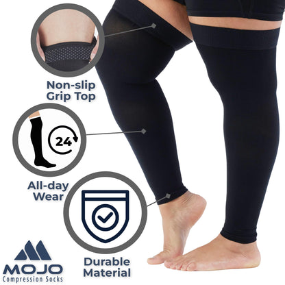 Mojo Compression Socks – Unisex Thigh High Footless Medical Compression Stockings – 20-30mmHg Opaque – A609