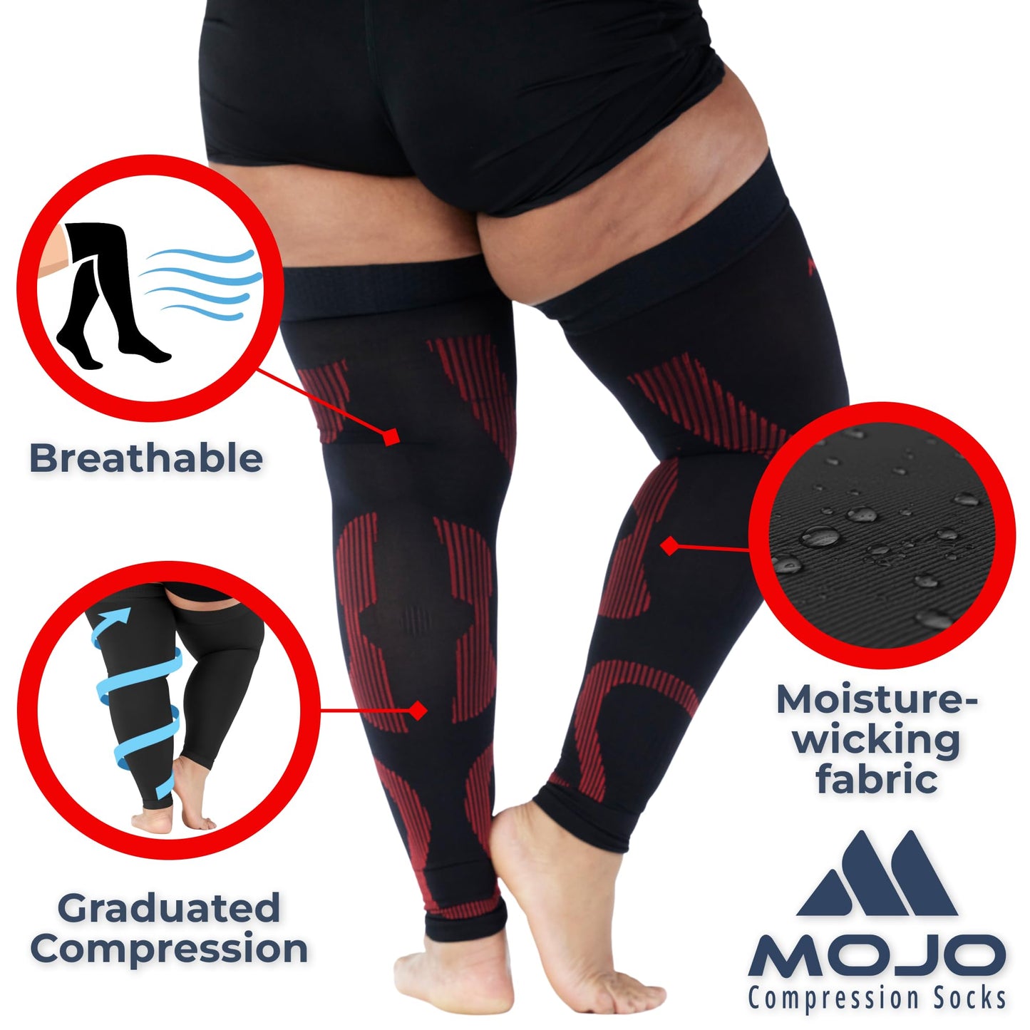 Mojo Compression Socks – Unisex Thigh High Footless Medical Compression Stockings – 20-30mmHg Opaque – A609
