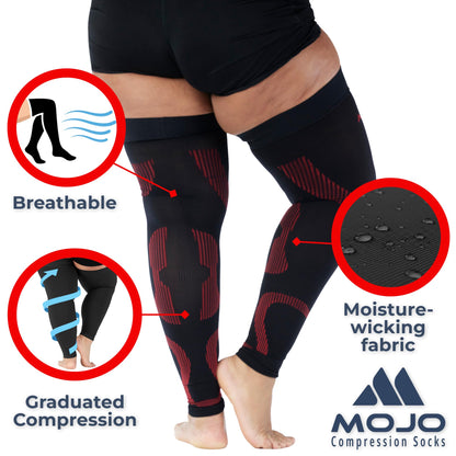 Mojo Compression Socks – Unisex Thigh High Footless Medical Compression Stockings – 20-30mmHg Opaque – A609