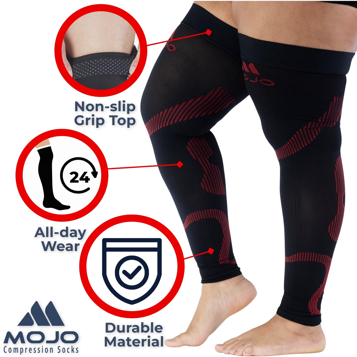 Mojo Compression Socks – Unisex Thigh High Footless Medical Compression Stockings – 20-30mmHg Opaque – A609
