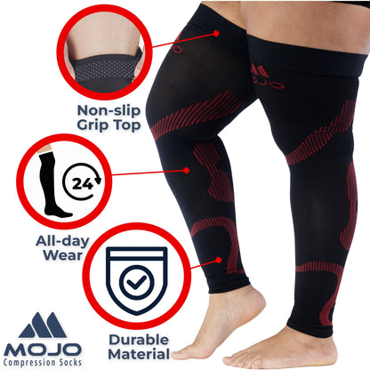 Mojo Compression Socks – Unisex Thigh High Footless Medical Compression Stockings – 20-30mmHg Opaque – A609