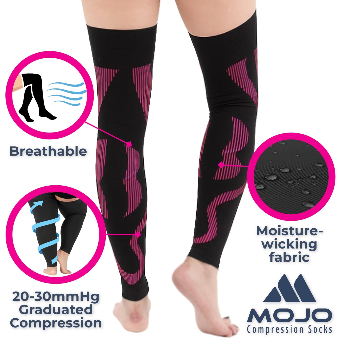 Mojo Compression Socks – Unisex Thigh High Footless Medical Compression Stockings – 20-30mmHg Opaque – A609