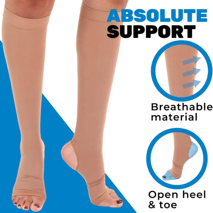 Absolute Support Unisex 20–30mmHg Graduated Compression Socks, Open Toe & Open Heel, Knee High – Varicose Veins & Swelling Relief, A911