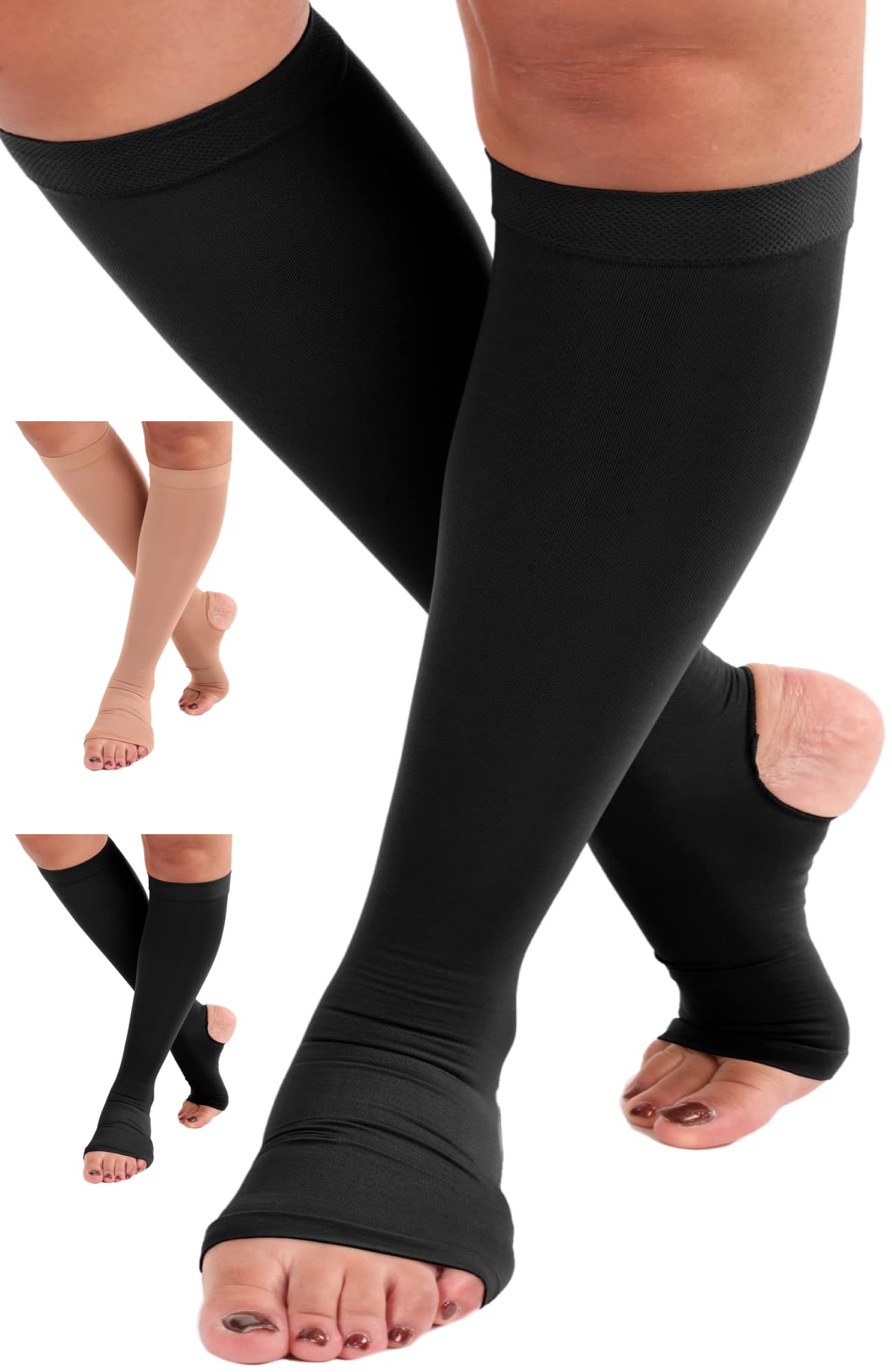 Absolute Support Unisex 20–30mmHg Graduated Compression Socks, Open Toe & Open Heel, Knee High – Varicose Veins & Swelling Relief, A911