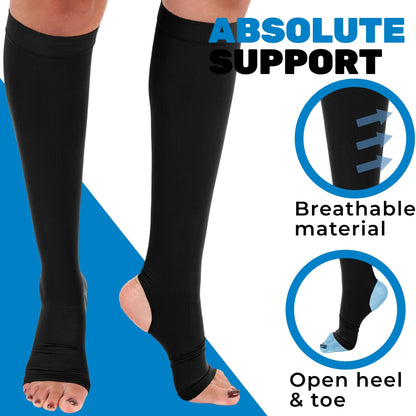 Absolute Support Unisex 20–30mmHg Graduated Compression Socks, Open Toe & Open Heel, Knee High – Varicose Veins & Swelling Relief, A911