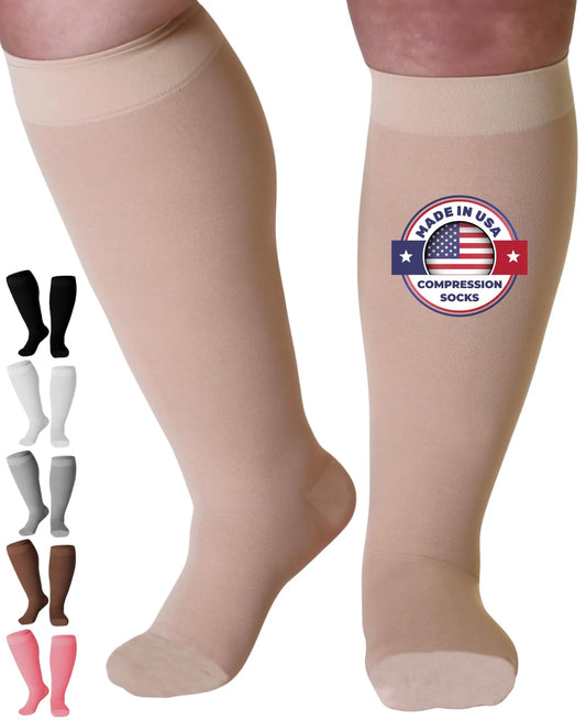 Mojo Compression Socks – Unisex Wide Calf Compression Stockings for Swelling & Edema Support – 20-30mmHg Firm Support – AB201SW