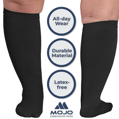 Mojo Compression Socks – Men's & Women's Wide Calf Compression Socks – 20-30mmHg Firm Support – AB201