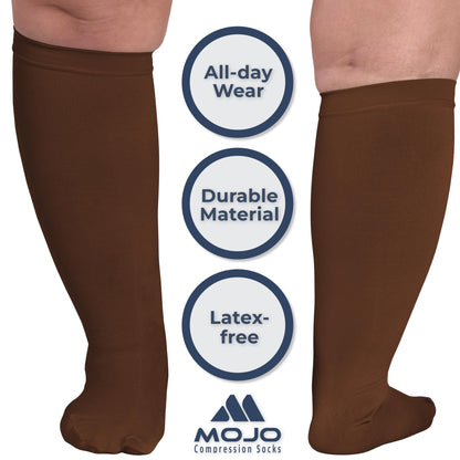 Mojo Compression Socks – Men's & Women's Wide Calf Compression Socks – 20-30mmHg Firm Support – AB201