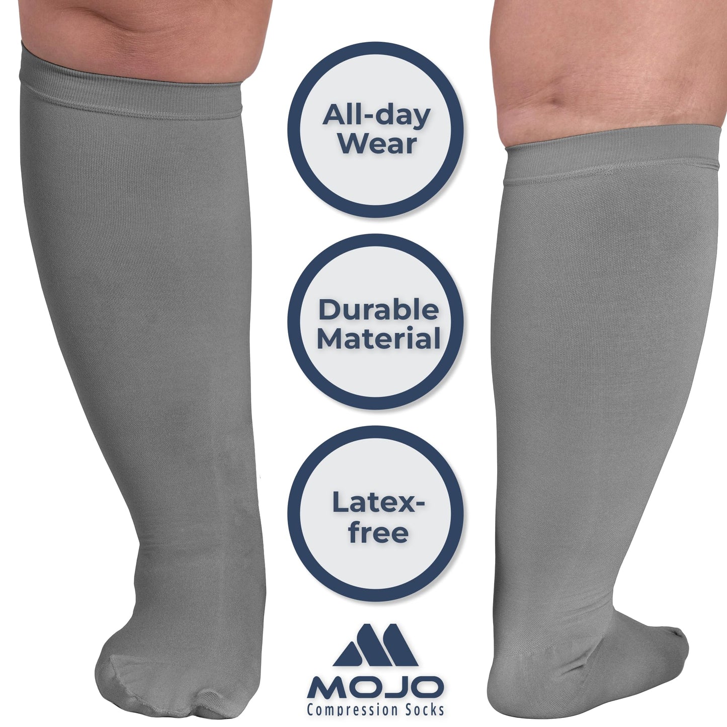 Mojo Compression Socks – Men's & Women's Wide Calf Compression Socks – 20-30mmHg Firm Support – AB201