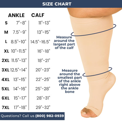 Mojo Compression Socks – Unisex Open Toe Compression Stockings for Varicose Veins & Swelling Relief – Knee High – 20-30mmHg Firm Support – AB211