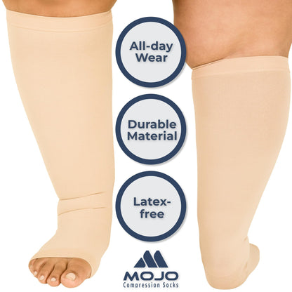 Mojo Compression Socks – Unisex Open Toe Compression Stockings for Varicose Veins & Swelling Relief – Knee High – 20-30mmHg Firm Support – AB211