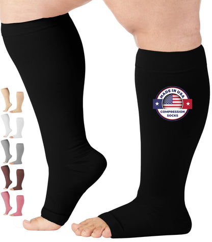 Mojo Compression Socks – Unisex Open Toe Compression Stockings for Varicose Veins & Swelling Relief – Knee High – 20-30mmHg Firm Support – AB211