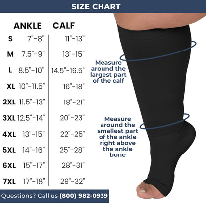 Mojo Compression Socks – Unisex Open Toe Compression Stockings for Varicose Veins & Swelling Relief – Knee High – 20-30mmHg Firm Support – AB211