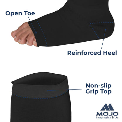 Mojo Compression Socks – Unisex Open Toe Compression Stockings for Varicose Veins & Swelling Relief – Knee High – 20-30mmHg Firm Support – AB211