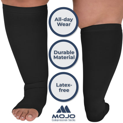 Mojo Compression Socks – Unisex Open Toe Compression Stockings for Varicose Veins & Swelling Relief – Knee High – 20-30mmHg Firm Support – AB211