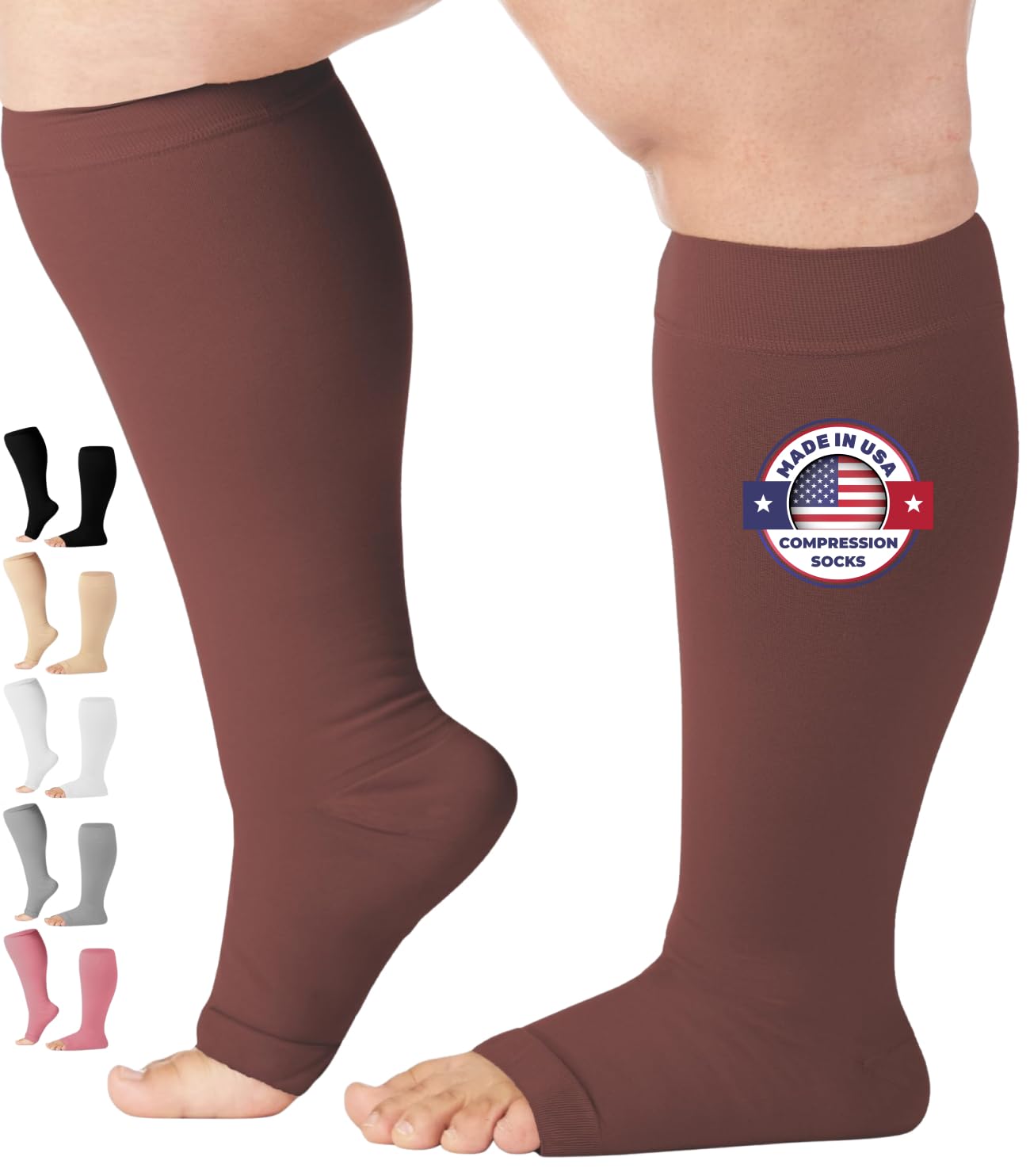 Mojo Compression Socks – Unisex Open Toe Compression Stockings for Varicose Veins & Swelling Relief – Knee High – 20-30mmHg Firm Support – AB211