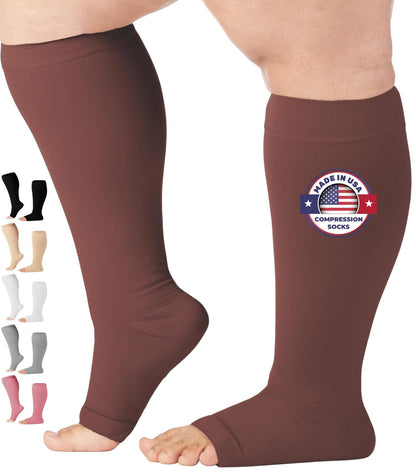 Mojo Compression Socks – Unisex Open Toe Compression Stockings for Varicose Veins & Swelling Relief – Knee High – 20-30mmHg Firm Support – AB211