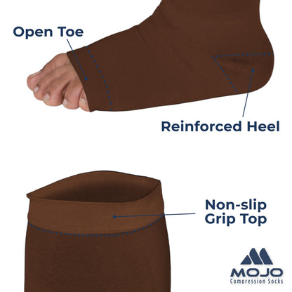 Mojo Compression Socks – Unisex Open Toe Compression Stockings for Varicose Veins & Swelling Relief – Knee High – 20-30mmHg Firm Support – AB211