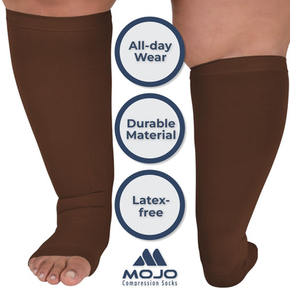 Mojo Compression Socks – Unisex Open Toe Compression Stockings for Varicose Veins & Swelling Relief – Knee High – 20-30mmHg Firm Support – AB211