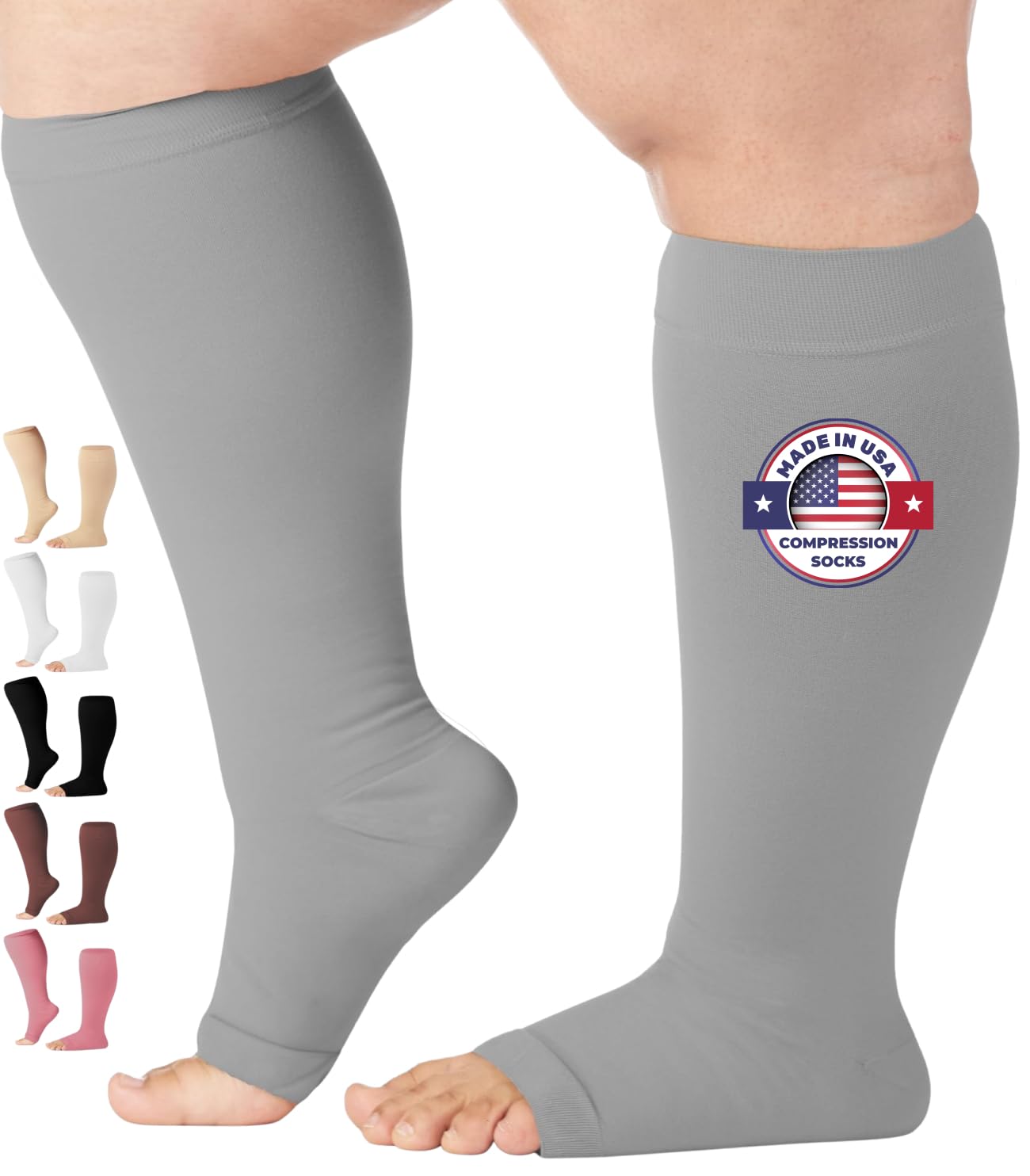 Mojo Compression Socks – Unisex Open Toe Compression Stockings for Varicose Veins & Swelling Relief – Knee High – 20-30mmHg Firm Support – AB211