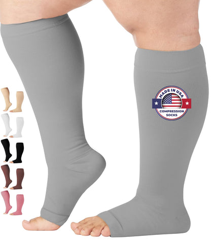 Mojo Compression Socks – Unisex Open Toe Compression Stockings for Varicose Veins & Swelling Relief – Knee High – 20-30mmHg Firm Support – AB211