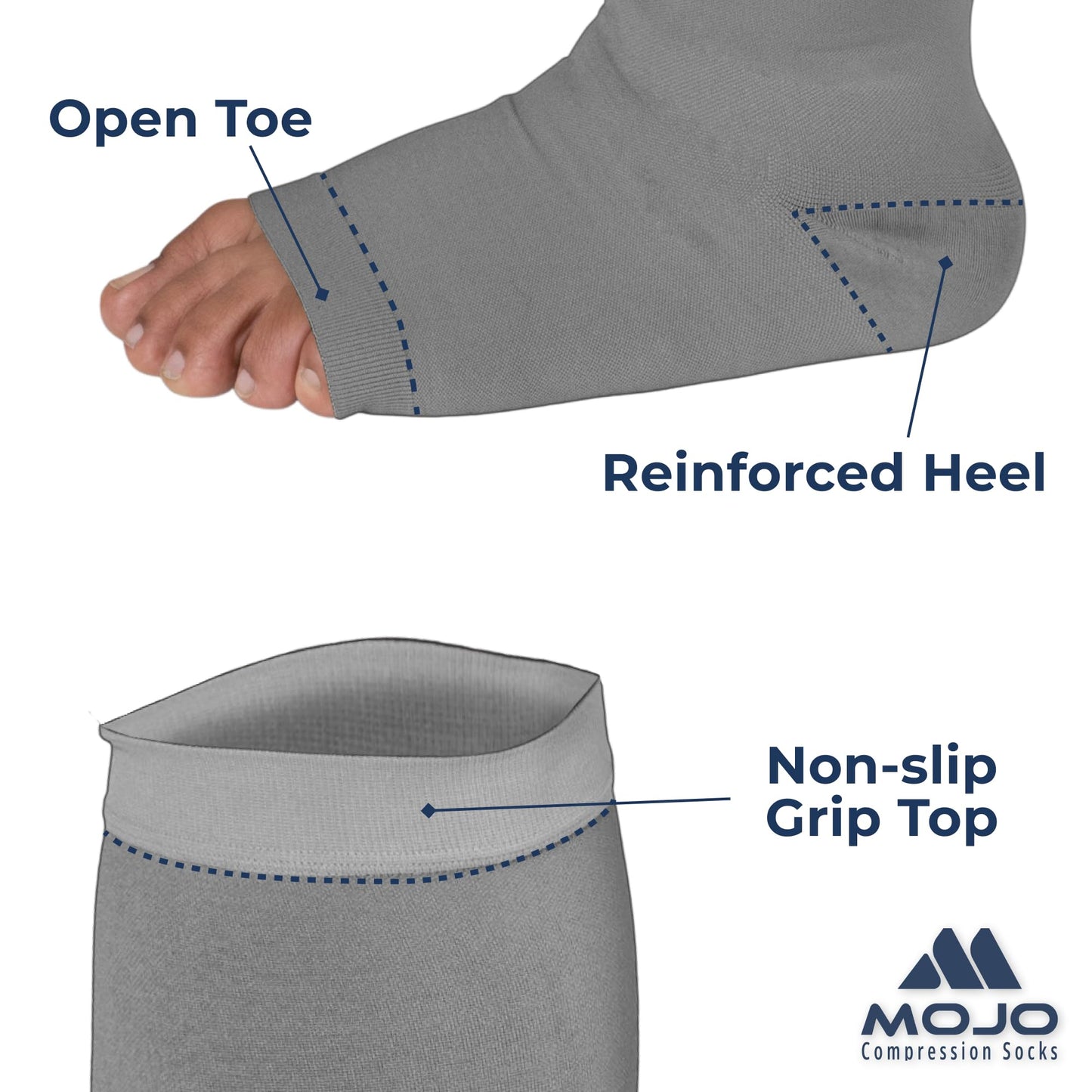 Mojo Compression Socks – Unisex Open Toe Compression Stockings for Varicose Veins & Swelling Relief – Knee High – 20-30mmHg Firm Support – AB211