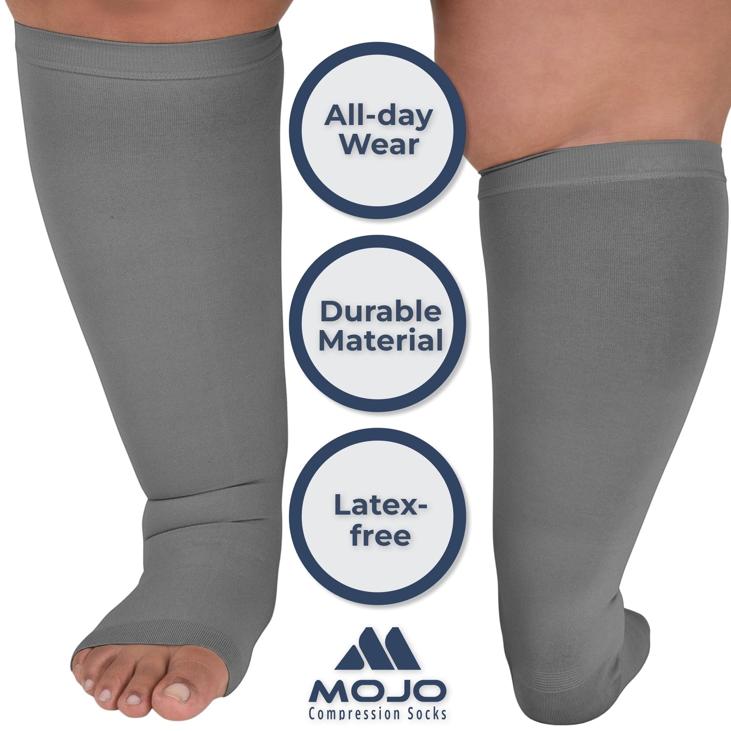Mojo Compression Socks – Unisex Open Toe Compression Stockings for Varicose Veins & Swelling Relief – Knee High – 20-30mmHg Firm Support – AB211