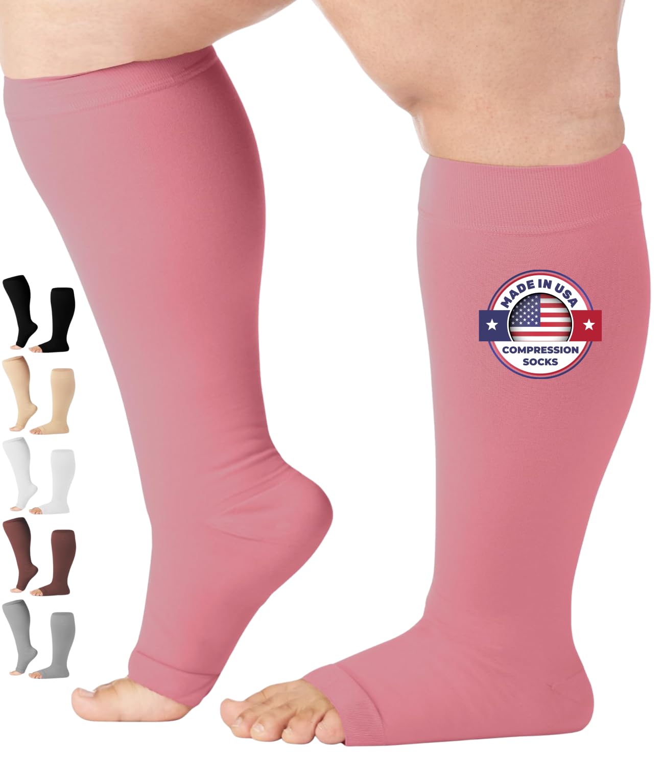 Mojo Compression Socks – Unisex Open Toe Compression Stockings for Varicose Veins & Swelling Relief – Knee High – 20-30mmHg Firm Support – AB211