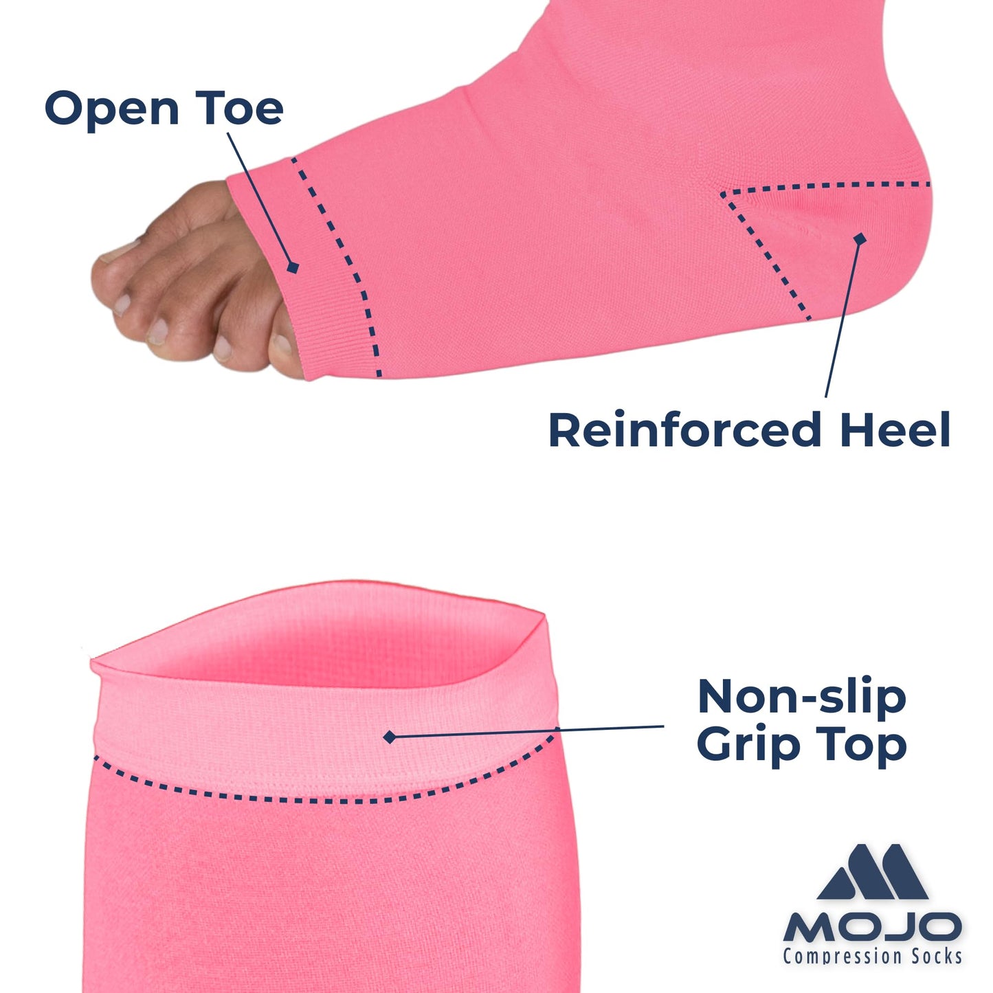 Mojo Compression Socks – Unisex Open Toe Compression Stockings for Varicose Veins & Swelling Relief – Knee High – 20-30mmHg Firm Support – AB211