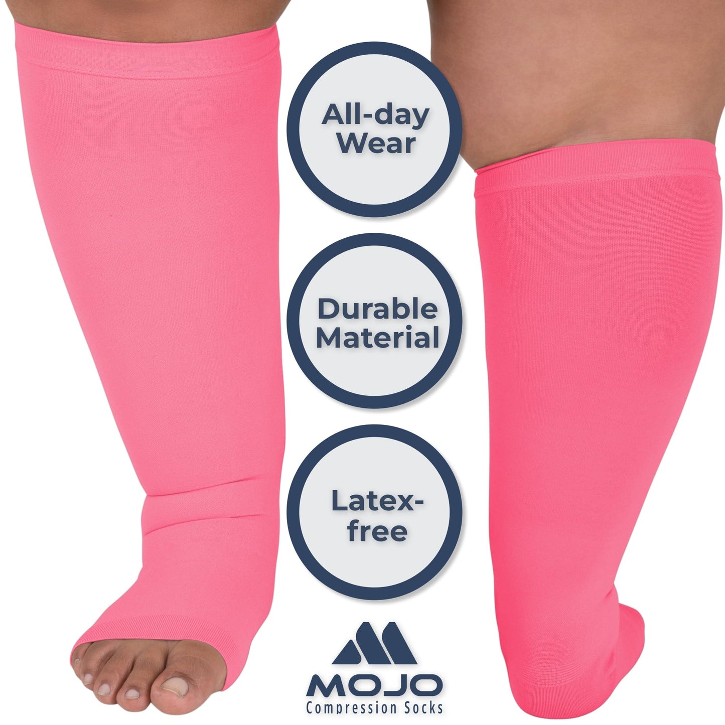 Mojo Compression Socks – Unisex Open Toe Compression Stockings for Varicose Veins & Swelling Relief – Knee High – 20-30mmHg Firm Support – AB211