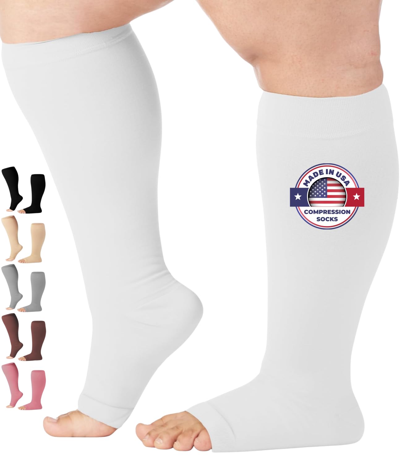 Mojo Compression Socks – Unisex Open Toe Compression Stockings for Varicose Veins & Swelling Relief – Knee High – 20-30mmHg Firm Support – AB211