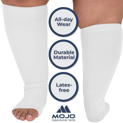 Mojo Compression Socks – Unisex Open Toe Compression Stockings for Varicose Veins & Swelling Relief – Knee High – 20-30mmHg Firm Support – AB211