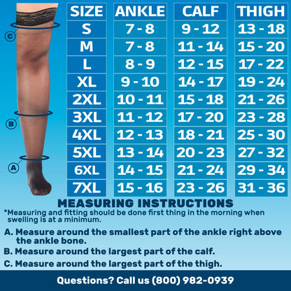 Compression Stockings for Women 8-15mmHg with Lace Grip Top - Made in USA - A108