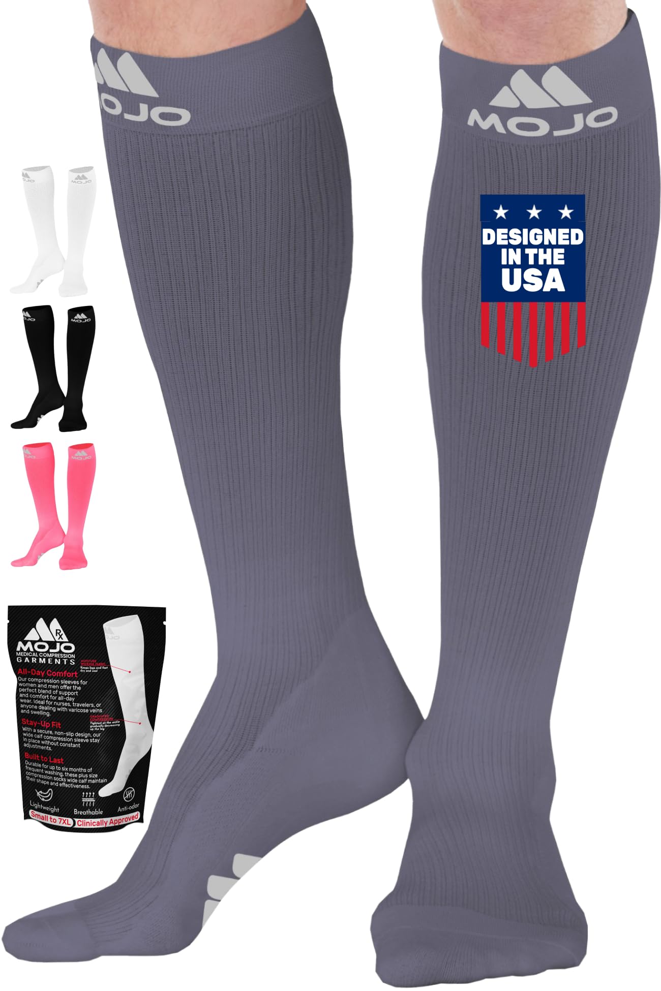 Mojo Compression Socks – Unisex Medical Compression Socks – Knee High Stockings for Circulation & Bariatric Recovery – 20-30mmHg Firm Support – M809