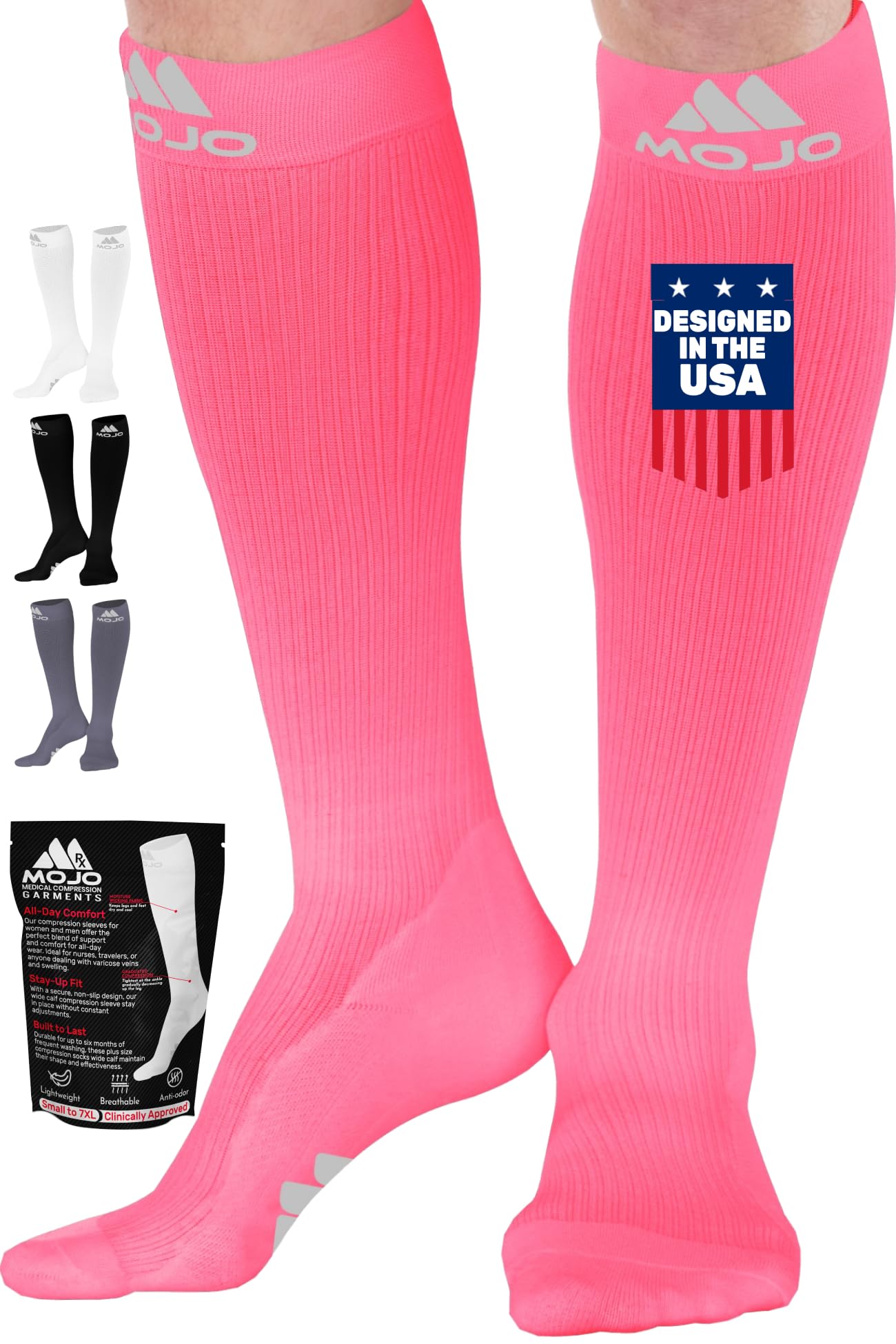 Mojo Compression Socks – Unisex Medical Compression Socks – Knee High Stockings for Circulation & Bariatric Recovery – 20-30mmHg Firm Support – M809